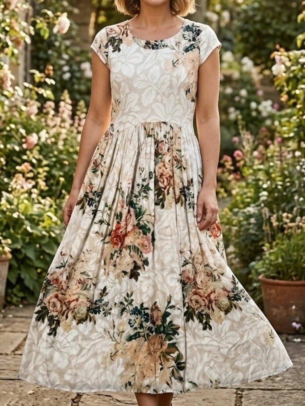 Peruvian Connection-Antique Floral Maxi Dress-Size Large
